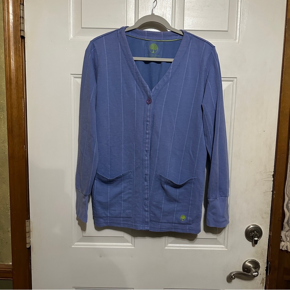 healing hands Blue V-Neck Button Cardigan Sweater